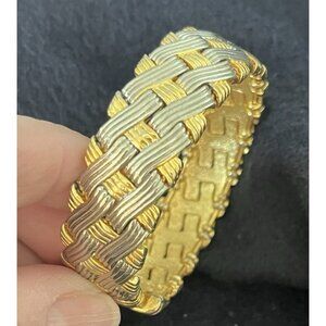 Vtg 90s basketweave braided bracelet cuff bangle gold silver New adjustable